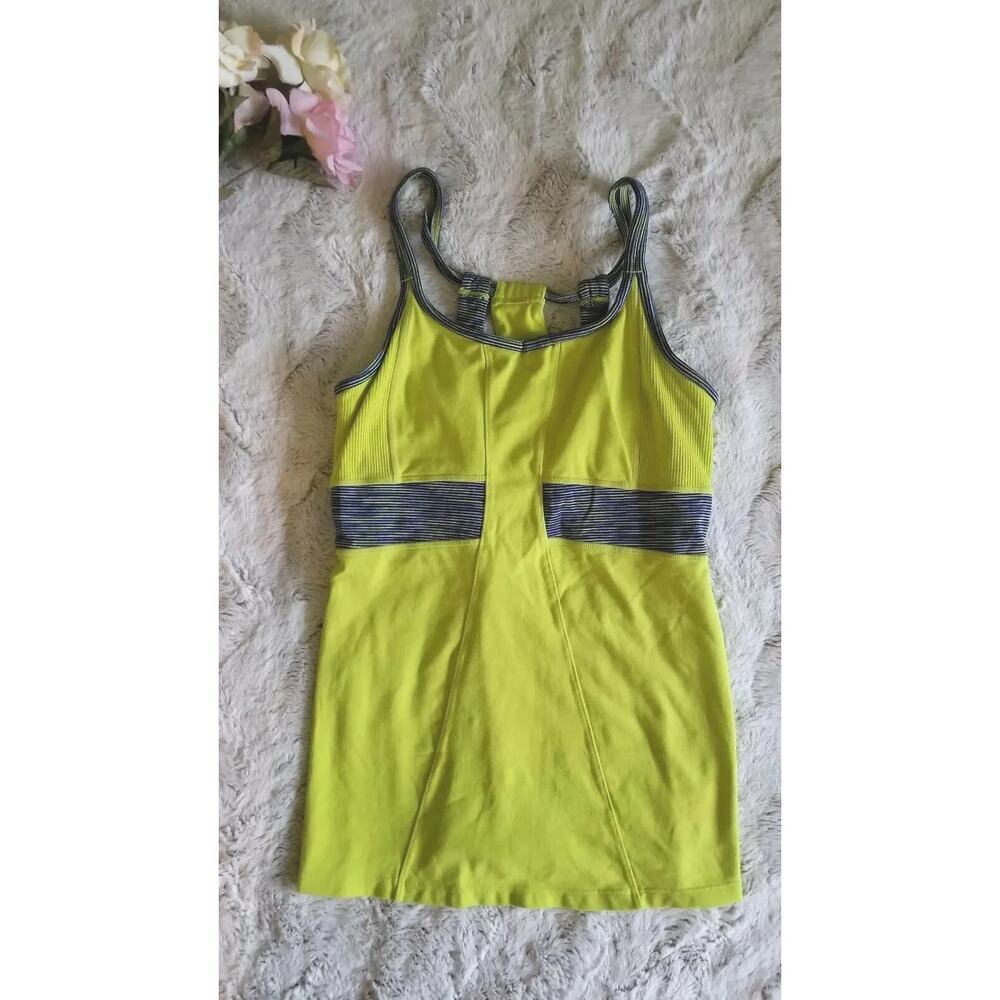 Athleta Prasada Lime Green Sleeveless Heather Gray Thick Strap Tank Top Sz S